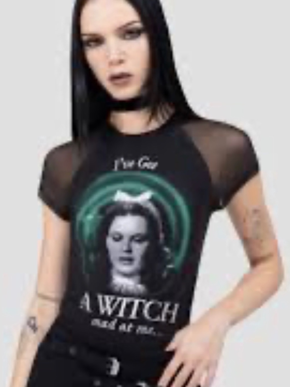 Killstar Black Tee with Green Graphic Witch Motif